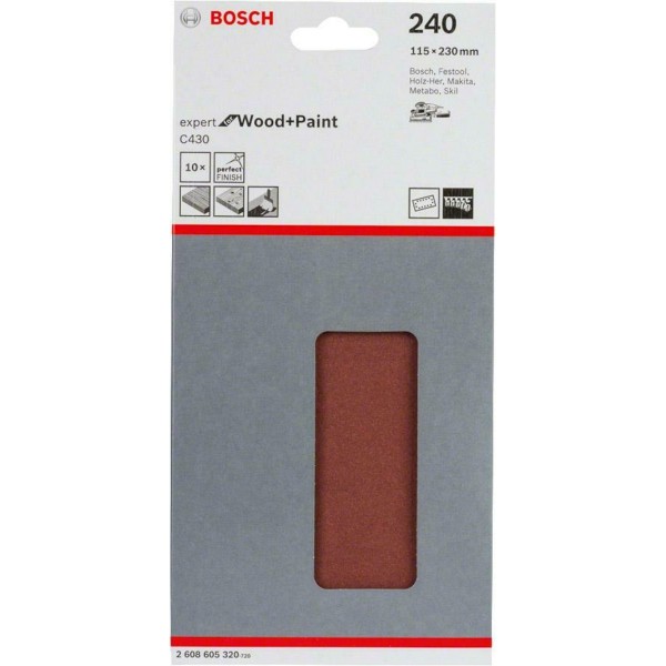 Шлифлист Bosch Expert for Wood and Paint C430, 115х230 мм, K240, 10 шт
