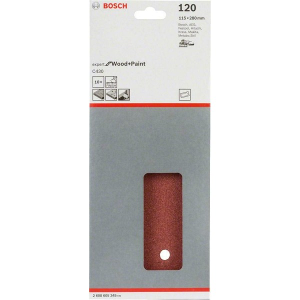 Шлифлист Bosch Expert for Wood and Paint C430, 115х280 мм, K120, 10 шт