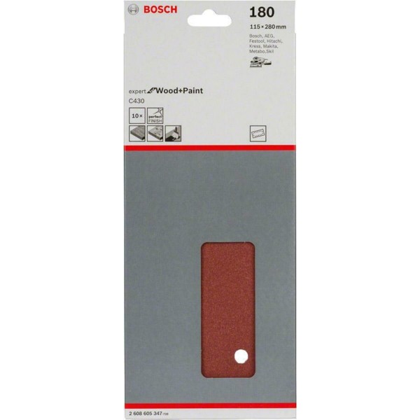 Шлифлист Bosch Expert for Wood and Paint C430, 115х280 мм, K180, 10 шт