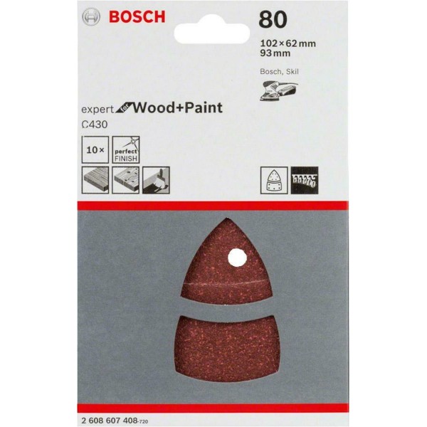 Шлифлист Bosch Expert for Wood and Paint C430, 102х62/93 мм, K80, 10 шт