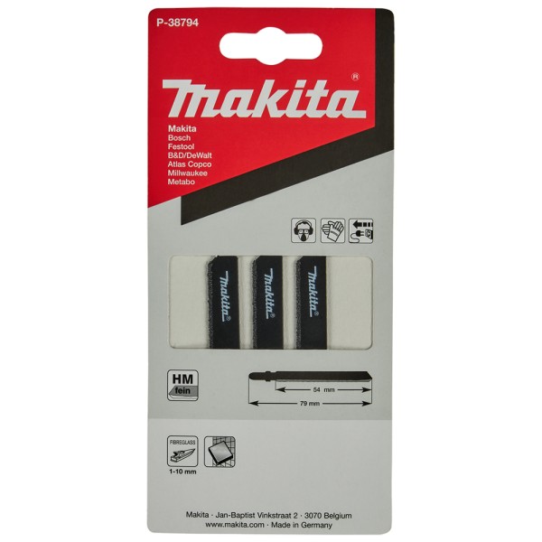 Пильные полотна для лобзика по стеклопластику, керамике, керамограниту Makita, 3 шт