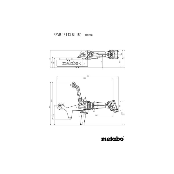 Аккумуляторная ленточная шлифовальная машина для труб Metabo RBVB 18 LTX BL 180, без акб, в кейсе metaBOX 185 XL