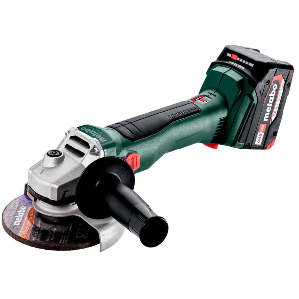 Аккумуляторная болгарка Metabo W 18 L BL 9-125 c 2 акб 4.0 Ah, ASC 55 в MetaBox 165 L