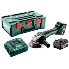 Аккумуляторная болгарка Metabo W 18 L BL 9-125 c 2 акб 4.0 Ah, ASC 55 в MetaBox 165 L