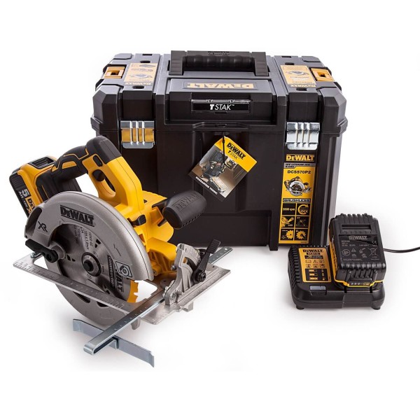 Акумуляторна дискова пила DeWalt DCS570P2 в кейсі з 2 акб і з/п