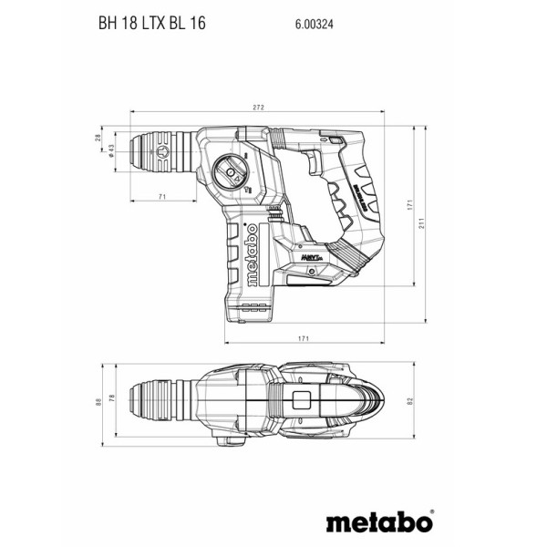 Аккумуляторный перфоратор Metabo BH 18 LTX BL 16 с 2 акб, з/у в кейсе