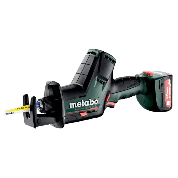 Акумуляторна шабельна пила Metabo PowerMaxx SSE 12 BL у MetaBox із 2 акб Li-Power 12 V 2.0 Ah, з/п LC SC 30