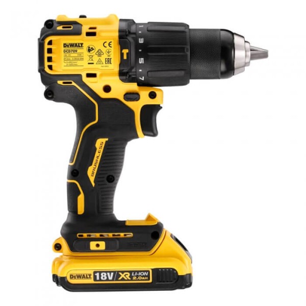 Аккумуляторная ударная дрель-шуруповерт DeWALT DCD709D2T бесщеточная, 2 акб 2 Ah, з/у, в чемодане TSTAK