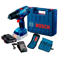Аккумуляторная дрель-шуруповерт Bosch Professional GSR 180-LI + 2 акб GBA 18 В по 2.0 Ah + з/у GAL 18V-20 в кейсе + набор принадлежностей