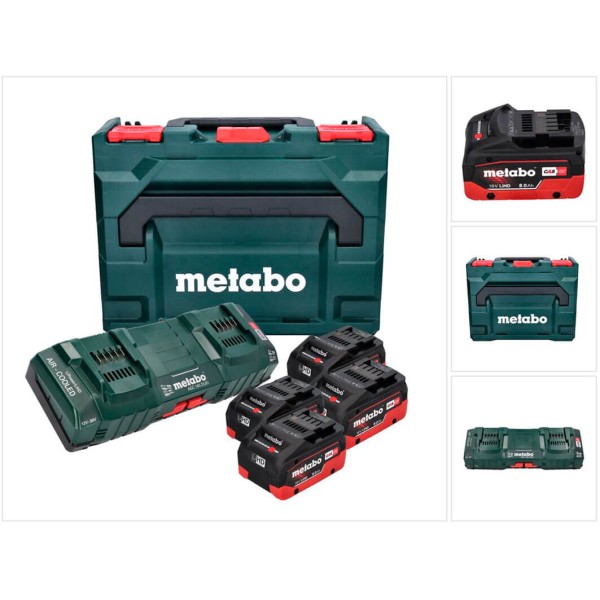 Базовый комплект Metabo 4 акб LiHD на 8.0 Ah с з/у ASC 145 Duo в кейсе MetaBox 145