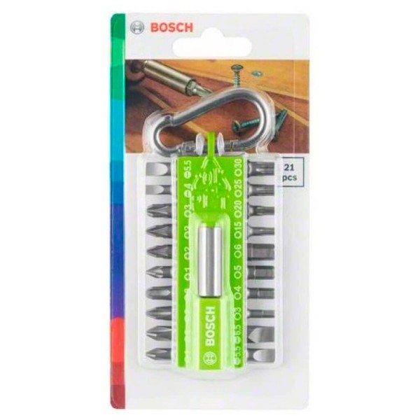Набор насадок Bosch для завинчивания с карабином (салатовый), 21 шт