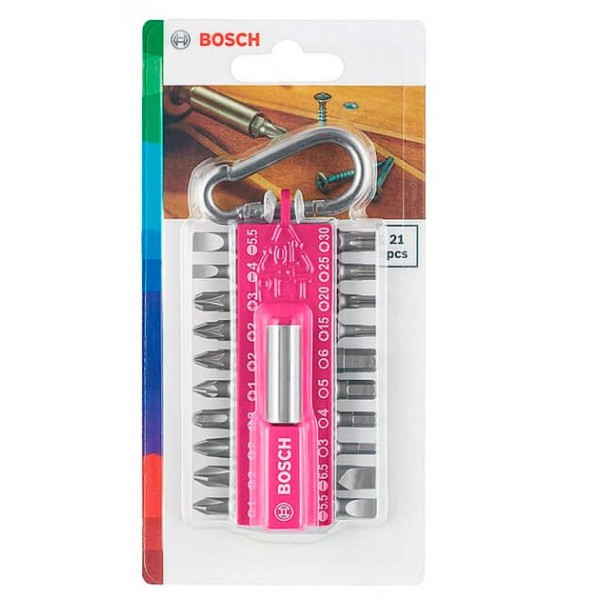 Набор насадок Bosch для завинчивания с карабином (розовый), 21 шт
