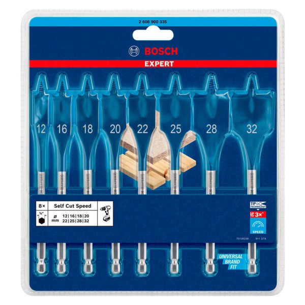 Набор перовых сверл Bosch SelfCut Speed 12, 16, 18, 20, 22, 25, 28, 32 мм, 8 шт