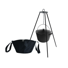 Казан чугунный туристический 6 л с крышкой, чехлом и треногой