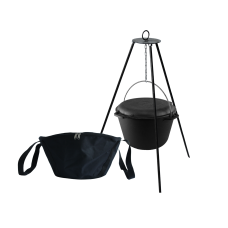 Казан чугунный туристический Brizoll 8л с крышкой-сковородой, чехлом и треногой