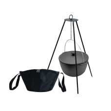 Казан чугунный туристический 10 л с чугунной крышкой, чехлом и треногой