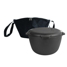 Казан чугунный туристический 10 л с чугунной крышкой-сковородой и чехлом