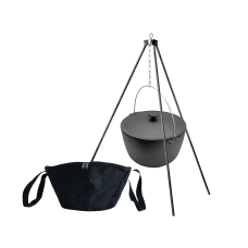 Казан чугунный туристический 12 л с чугунной крышкой, треногой и чехлом