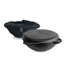 Казан чугунный азиатский 12 л с крышкой-сковородой и чехлом