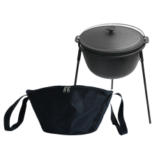 Казан чугунный туристический 12 л с чугунной крышкой, подставкой и чехлом
