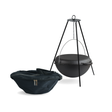 Казан чугунный азиатский 12 л с крышкой-сковородой гриль, чехлом и треногой