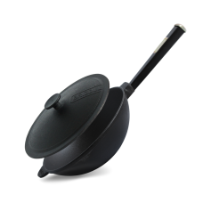 Сковорода чугунная с деревянной ручкой Black и чугунной крышкой WOK 2,8 л