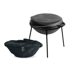 Казан чугунный азиатский 12 л с крышкой-сковородой, чехлом и подставкой