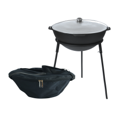 Казан чугунный азиатский 10 л с алюминиевой крышкой, подставкой и чехлом