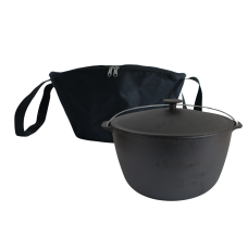 Казан чугунный туристический 10 л с чугунной крышкой и чехлом