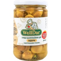 Грибы шампиньоны целые отборные в натуральном рассоле WellDar 300 г (4820278060072)