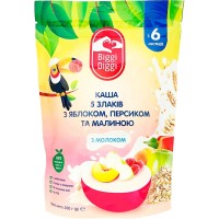 Молочная каша 5 злаков с яблоком, персиком и малиной для детей с 6 месяцев. Biggi Diggi 200 г.