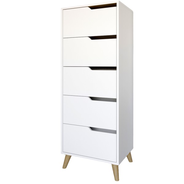 Комод високий з ніжками в кольорі Горіх світлий 5 ящиків М-ЗОН Борн 500 Німфея Альба (білий) (MZN-031111)
