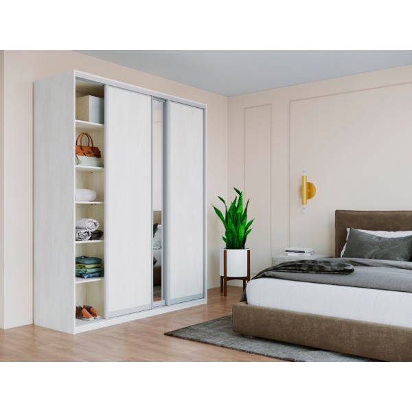 Шафа-купе трьохдверна Doros Сіті Лайт 180х60х225 см Біле дерево/1 Дзеркало (DRS-011070)