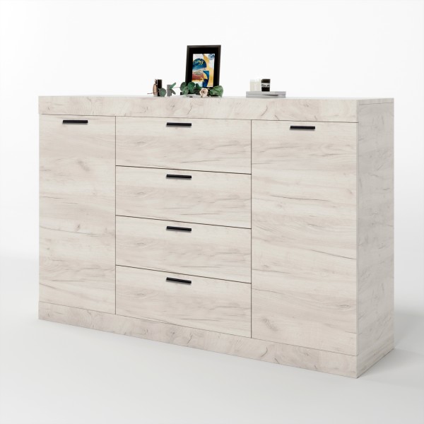 Большой комод Эверест на 4 ящика Соната-8 140х38х94 дуб крафт белый (DTM-2707)