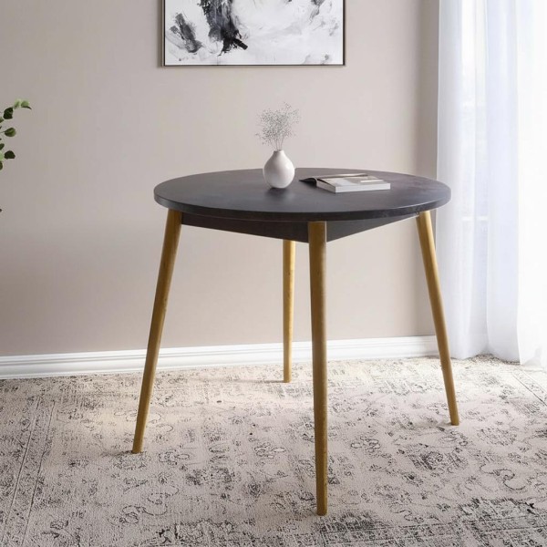 Обідній стіл круглий LION Маямі-1 дерев'яні ніжки Бетон темний (LION-041149)