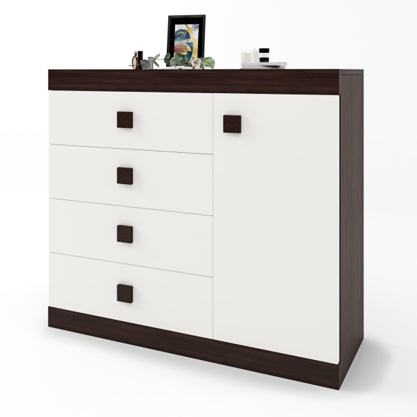 SENS MARKET Комод с дверью и 4-мя ящиками Эверест Соната-5 105х38х94 венге темный + белый (DTM-2064)