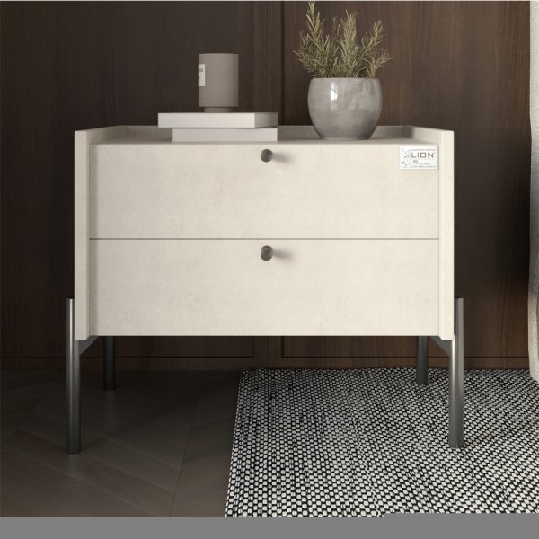 Тумба приліжкова LION Wood з двома шухлядами Бетон style (чорні ножки) (LION-041339)