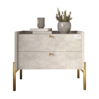Тумба приліжкова LION Wood з двома шухлядами Бетон (золоті ножки) (LION-041336)