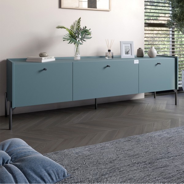 Тумба під телевізор на 3 шухляди LION Wood з чорними ніжками 160х65х40 см Граніт сірий (LION-043096)