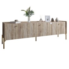 Тумба під телевізор на 3 шухляди LION Wood з золотими ніжками 160х65х40 см Дуб Сонома Трюфель (LION-042995)