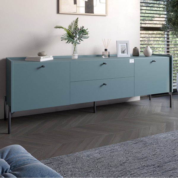 Тумба під телевізор з шухлядами LION Wood з чорними ніжками 180х50х40 см Граніт сірий (LION-043125)