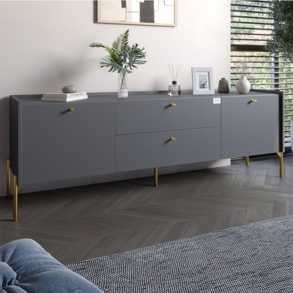 Тумба під телевізор з шухлядами LION Wood з золотими ніжками 180х50х40 см Антрацит (LION-043106)