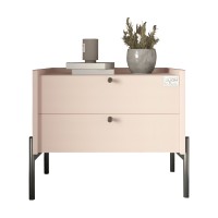 Тумба прикроватная LION Wood с двумя ящиками Розовый (черные ножки) (LION-041360)