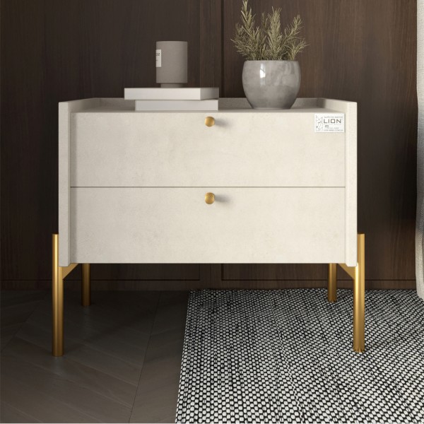 Тумба приліжкова LION Wood з двома шухлядами Бетон style (золоті ножки) (LION-041338)