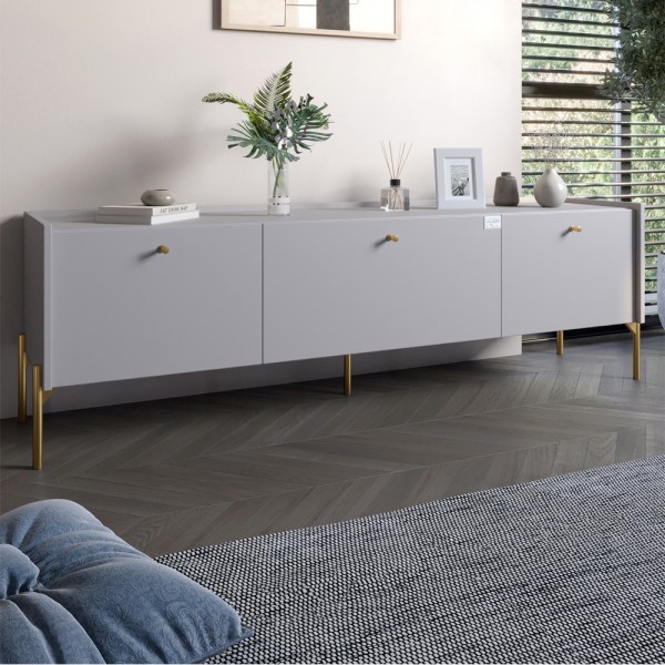 Тумба під телевізор на 3 шухляди LION Wood з золотими ніжками 160х65х40 см Кашемір (LION-042996)
