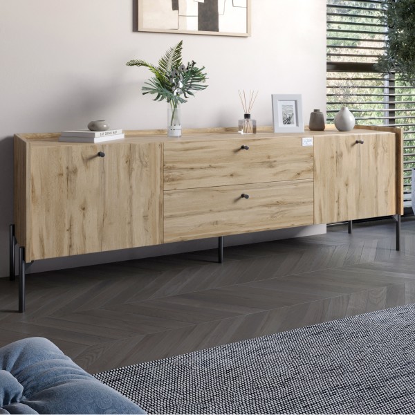 Тумба під телевізор з шухлядами LION Wood з чорними ніжками 180х50х40 см Дуб Аппалачі (LION-043126)