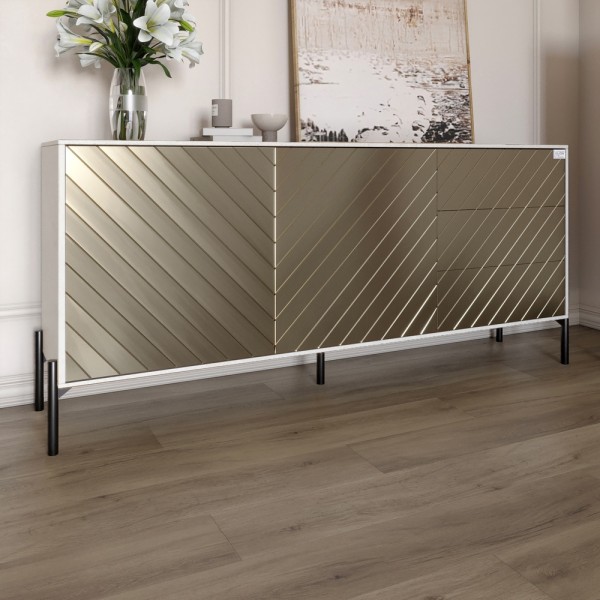 Комод з чорними металевими ніжками LION Амарант 168x40x76,5 см Бетон Style/Перламутровий металік (LION-041923)