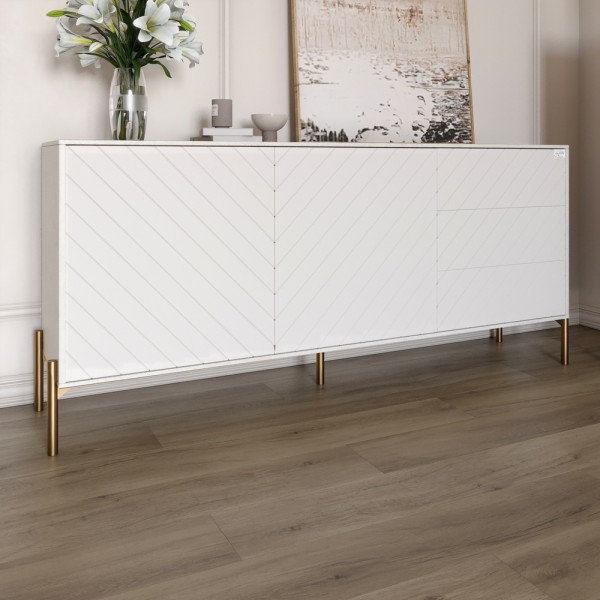 Комод з золотими металевими ніжками LION Амарант 168x40x76,5 см Бетон Style/Білий (LION-041955)
