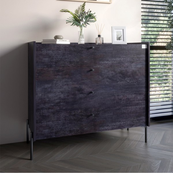 Комод із 4 шухлядами LION Wood із чорними ніжками 100х90х45 см Бетон темний (LION-042975)