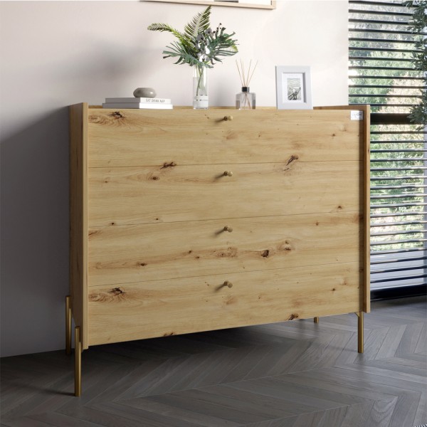 Комод із 4 шухлядами LION Wood із золотими ніжками 100х90х45 см Дуб Артизан (LION-042964)